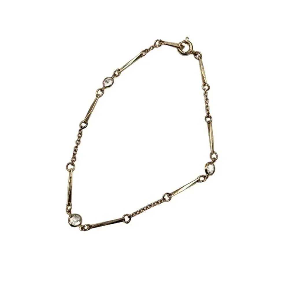 Vintage Micro Circle Crystal Silver Tone Chain Bracelet 7 Inch